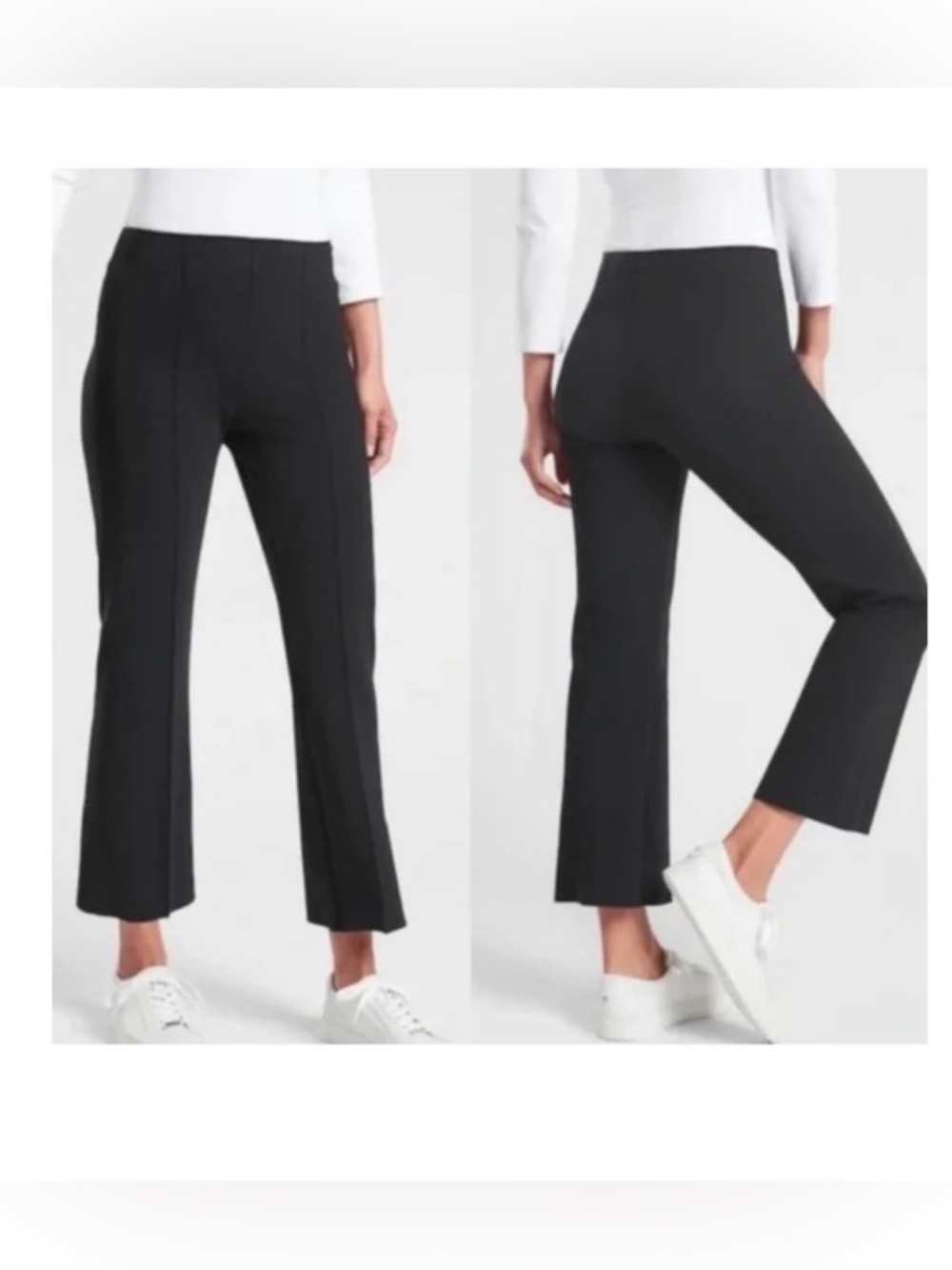 Athleta Mercurial Crop Flare Pants Black Pull On Stretch Career Travel L
